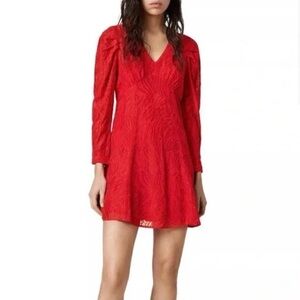 All Saints Red Rosi Ani Embroidered Mini Dress Size 4